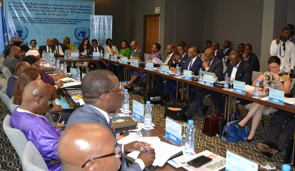 Des représentants onusiens en Afrique centrale lors de leur 5e réunion annuelle tenue du 23 au 24 mars 2017 à Libreville. Photo Archives UNOCA/Norbert N. Ouendji
